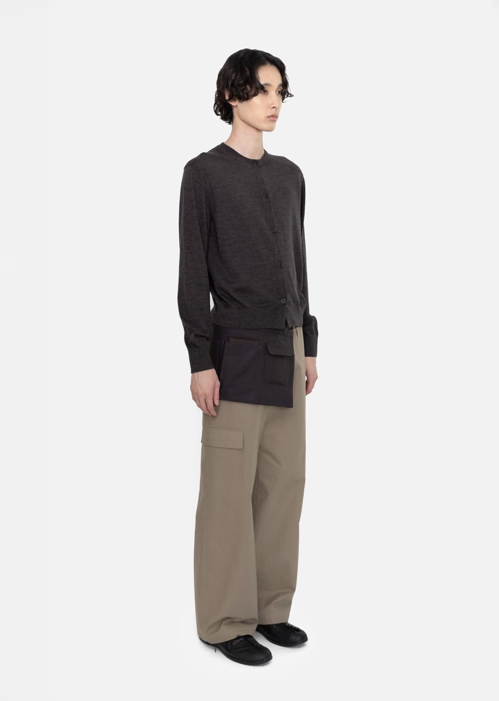 men's wool cardigan, charcoal