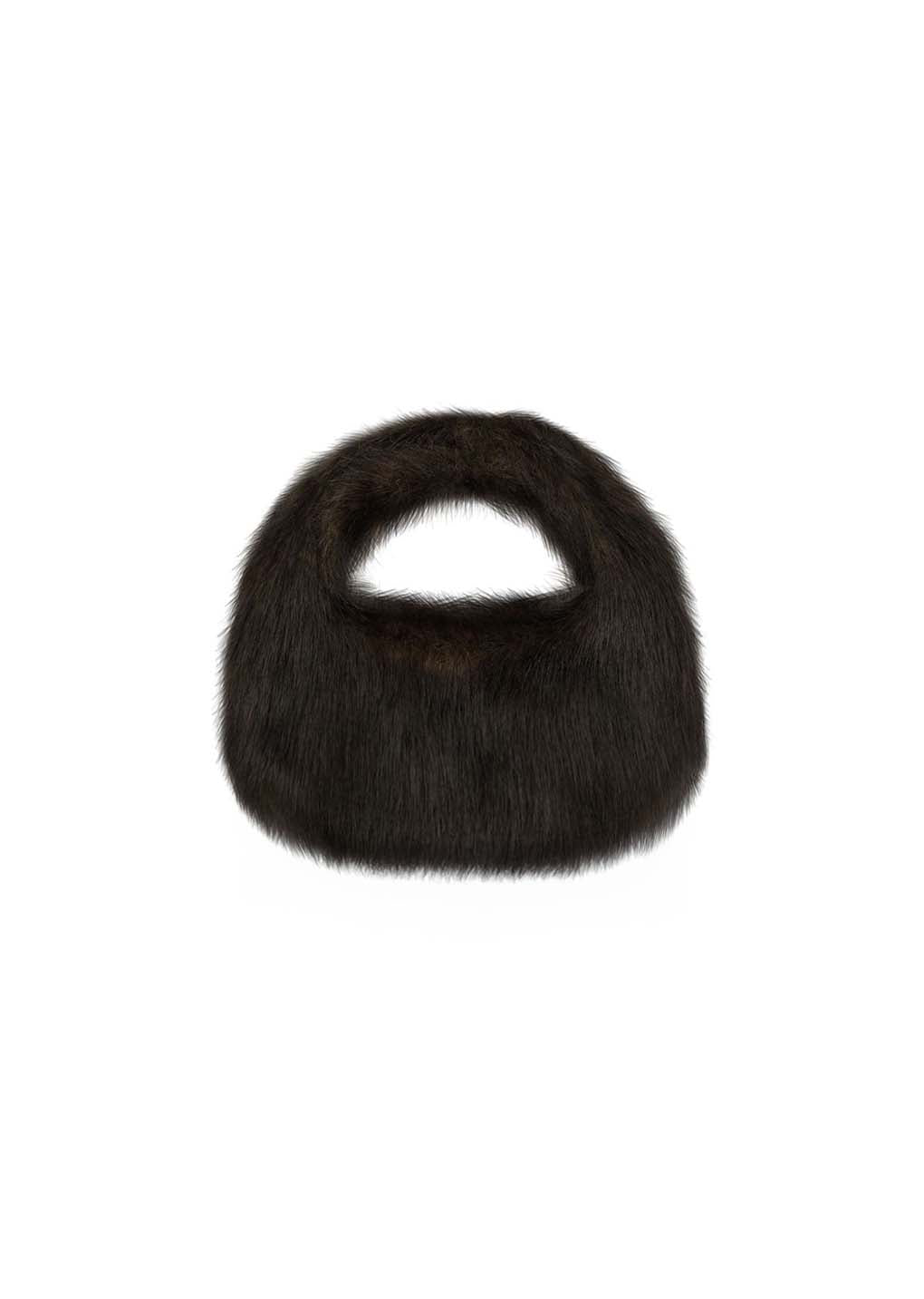 mini fur tote bag, dark brown