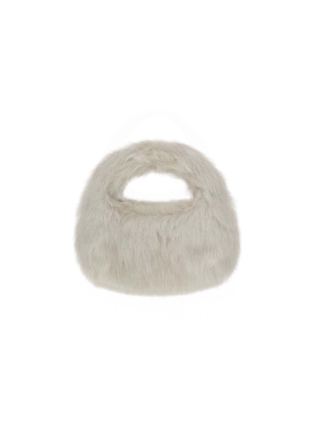 mini fur tote bag, ivory