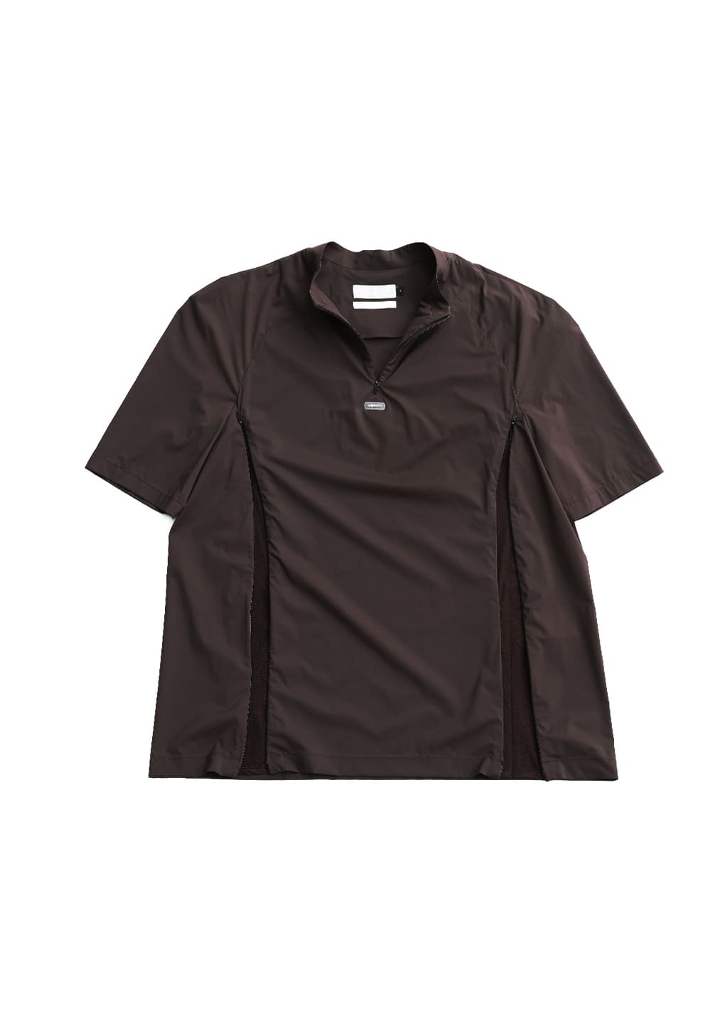 men's mock neck half zip up top, brown