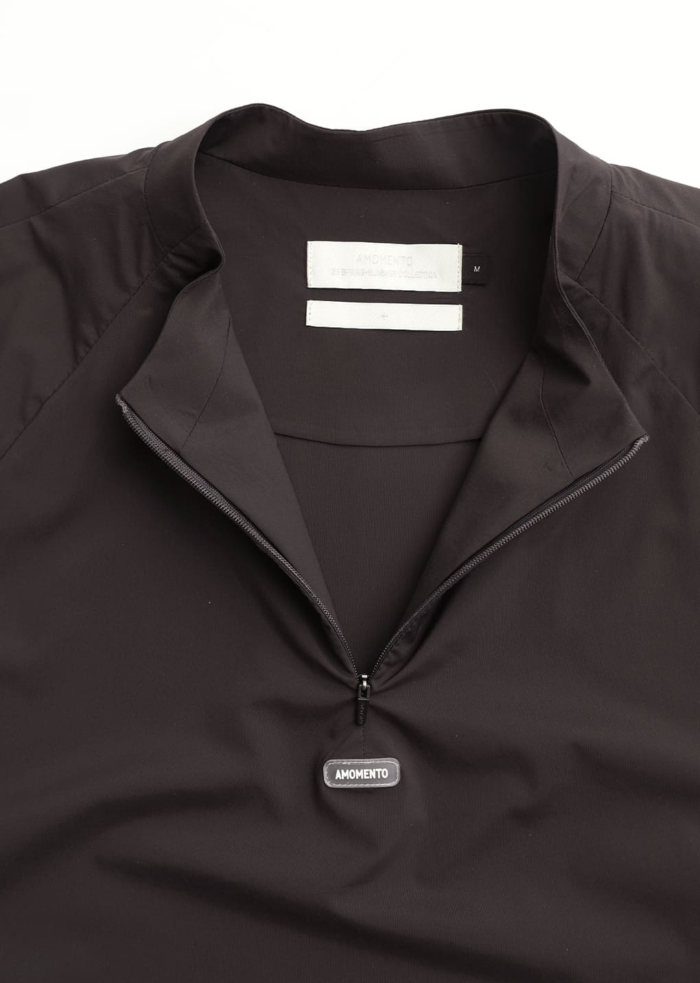 men's mock neck half zip up top, brown
