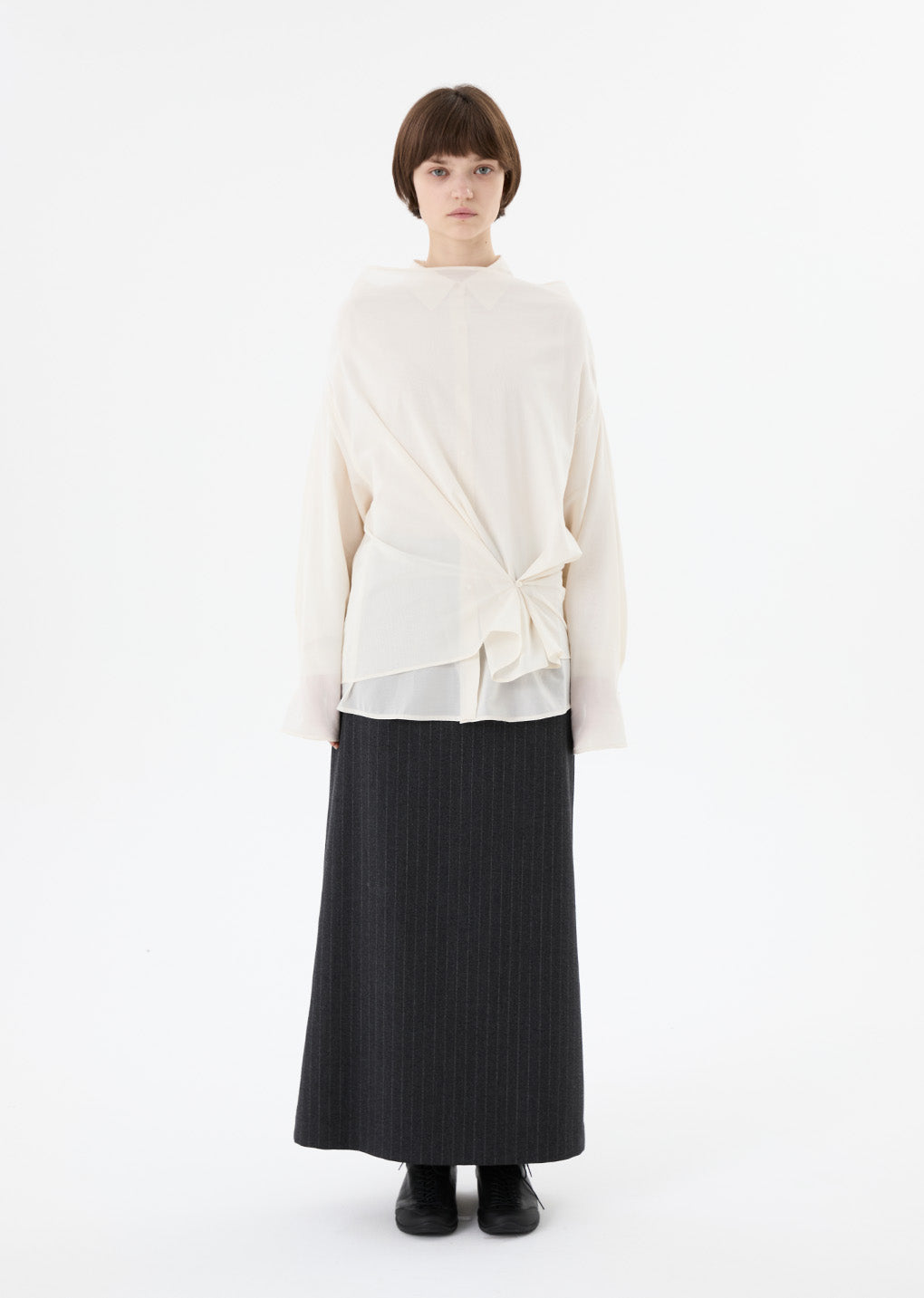 mock neck two way blouse, ivory
