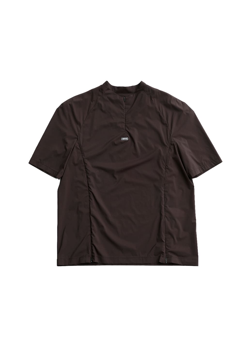 men's mock neck half zip up top, brown hover