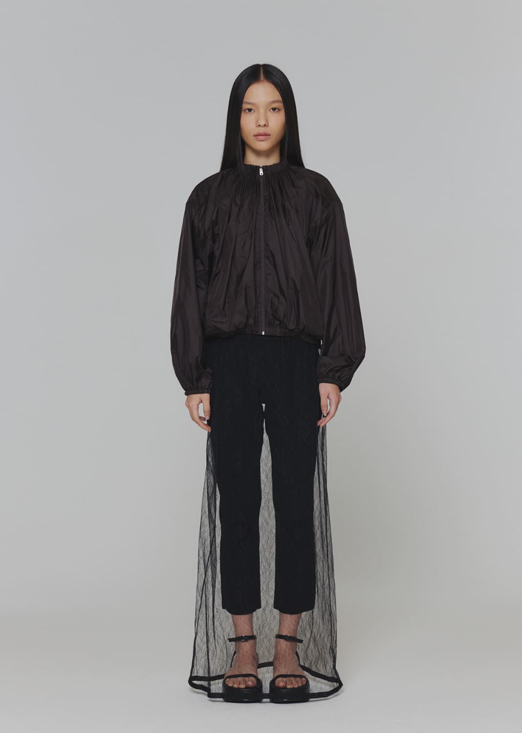 neck shirring volume jumper, dark brown