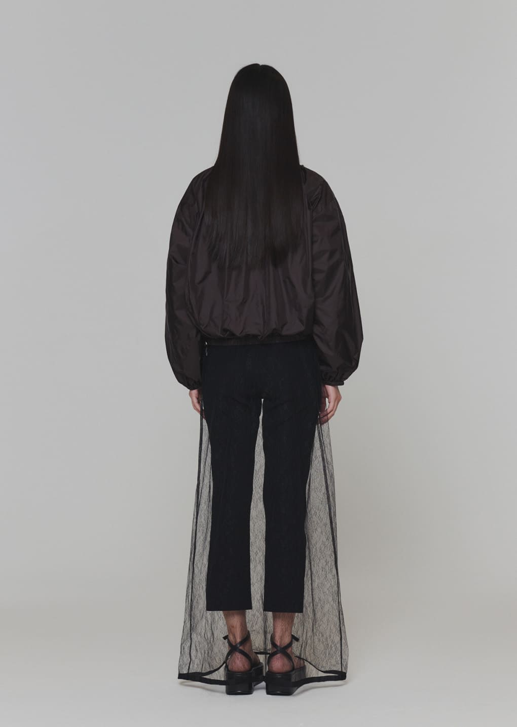 neck shirring volume jumper, dark brown