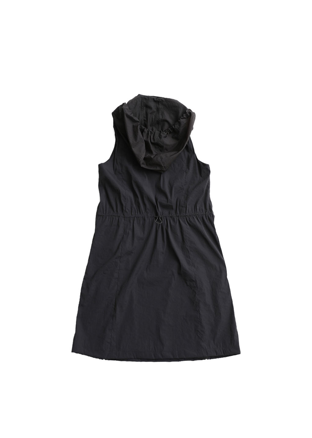 nylon hooded mini dress, charcoal