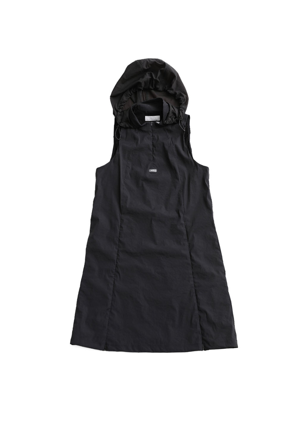 nylon hooded mini dress, charcoal