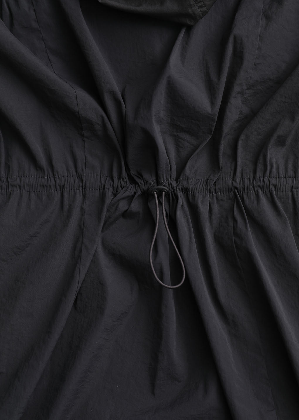 nylon hooded mini dress, charcoal