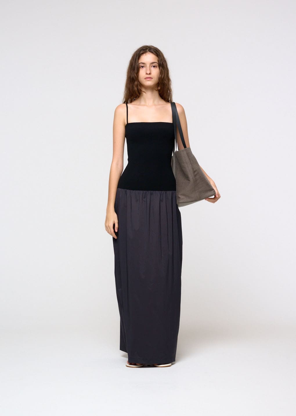nylon knit maxi dress, charcoal