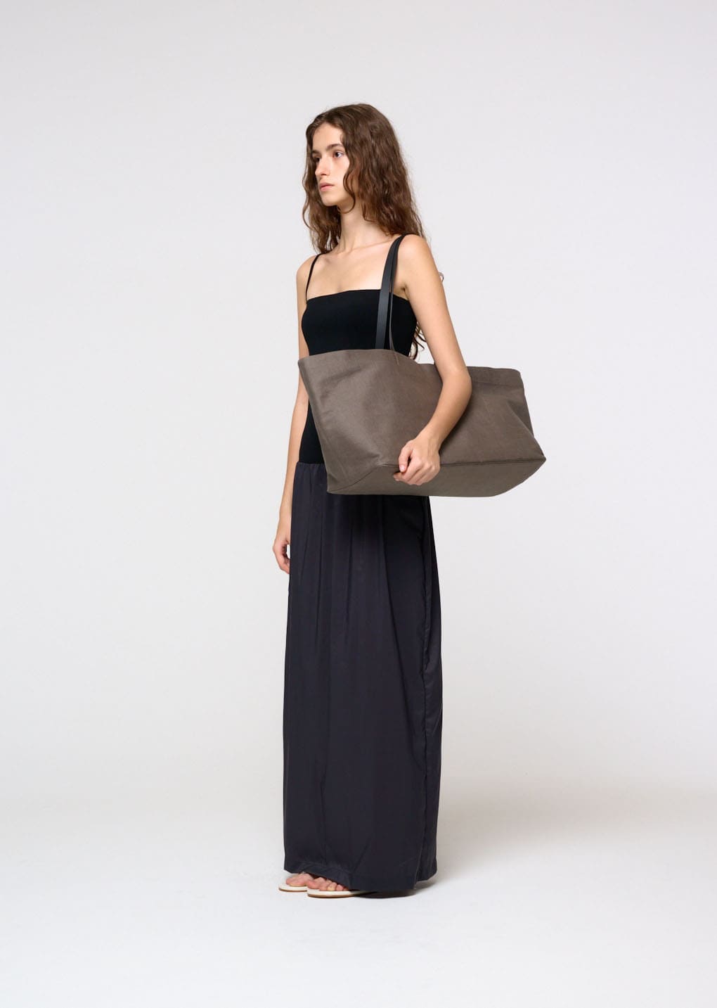 nylon knit maxi dress, charcoal