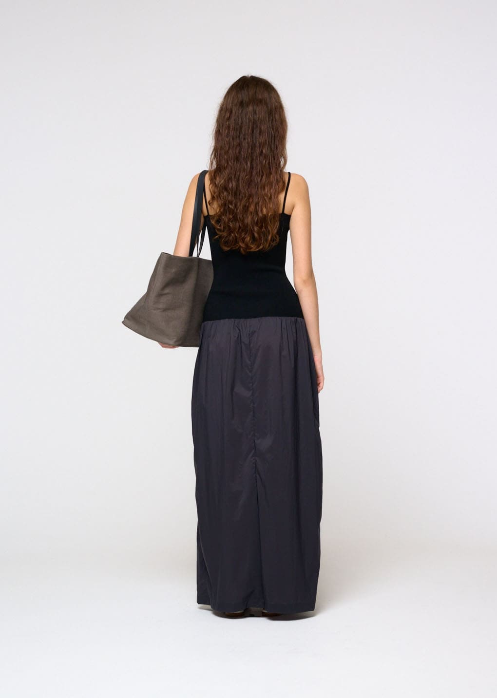 nylon knit maxi dress, charcoal