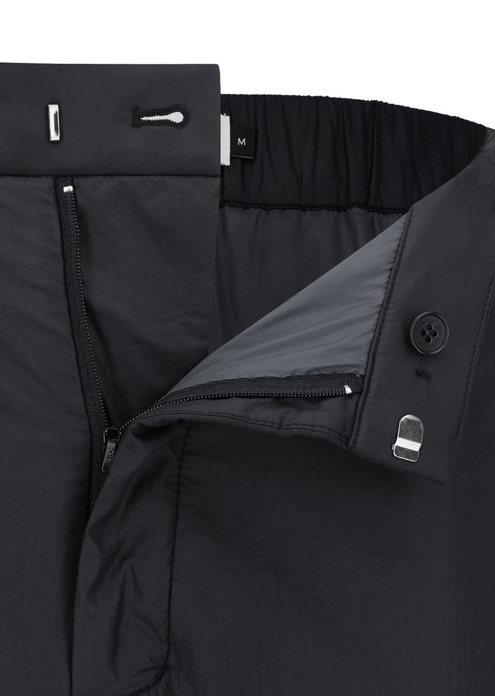 nylon padded straight pants, black