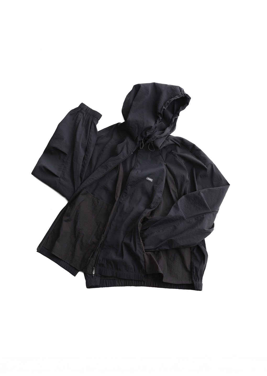 men's nylon raglan hooded jumper, charcoal