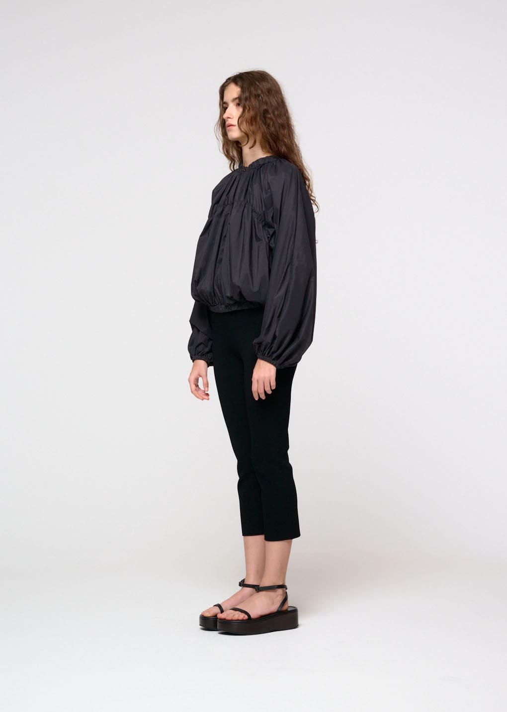 nylon shirring jumper, charcoal