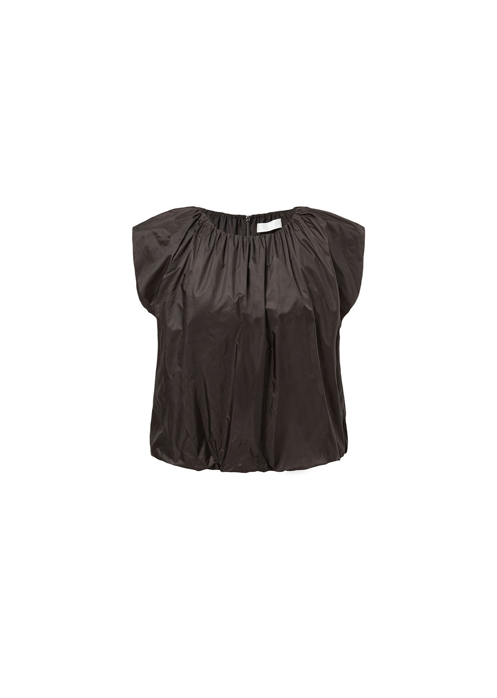 nylon volume shirring top, dark brown