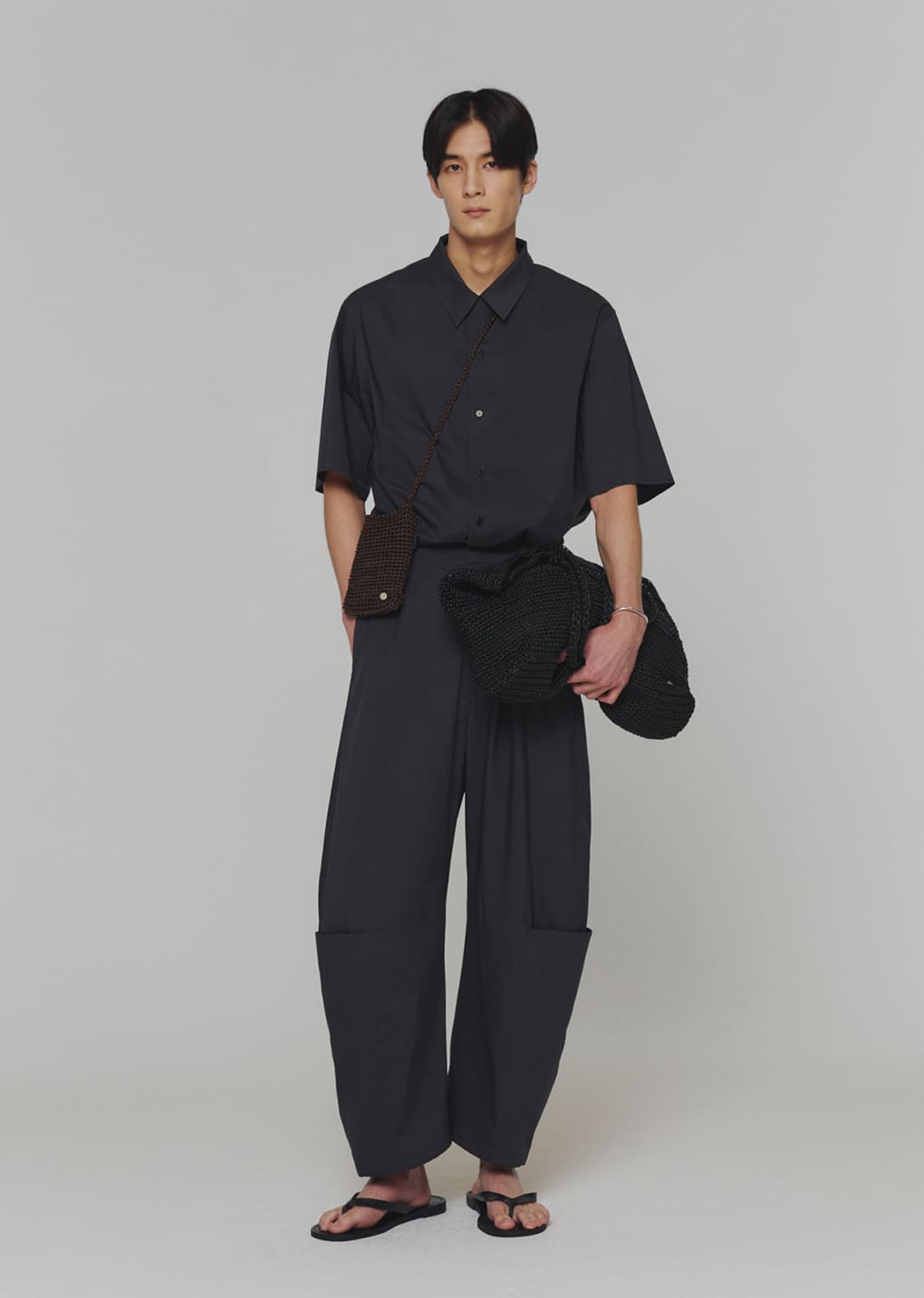トップス meer. OPEN COLLAR SHORT SHIRT(CHARCOAL) AMOMENTO GLOBAL