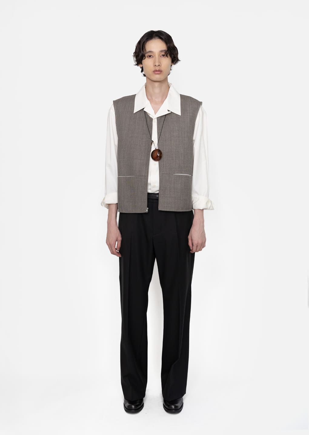 open collar shirt, ivory