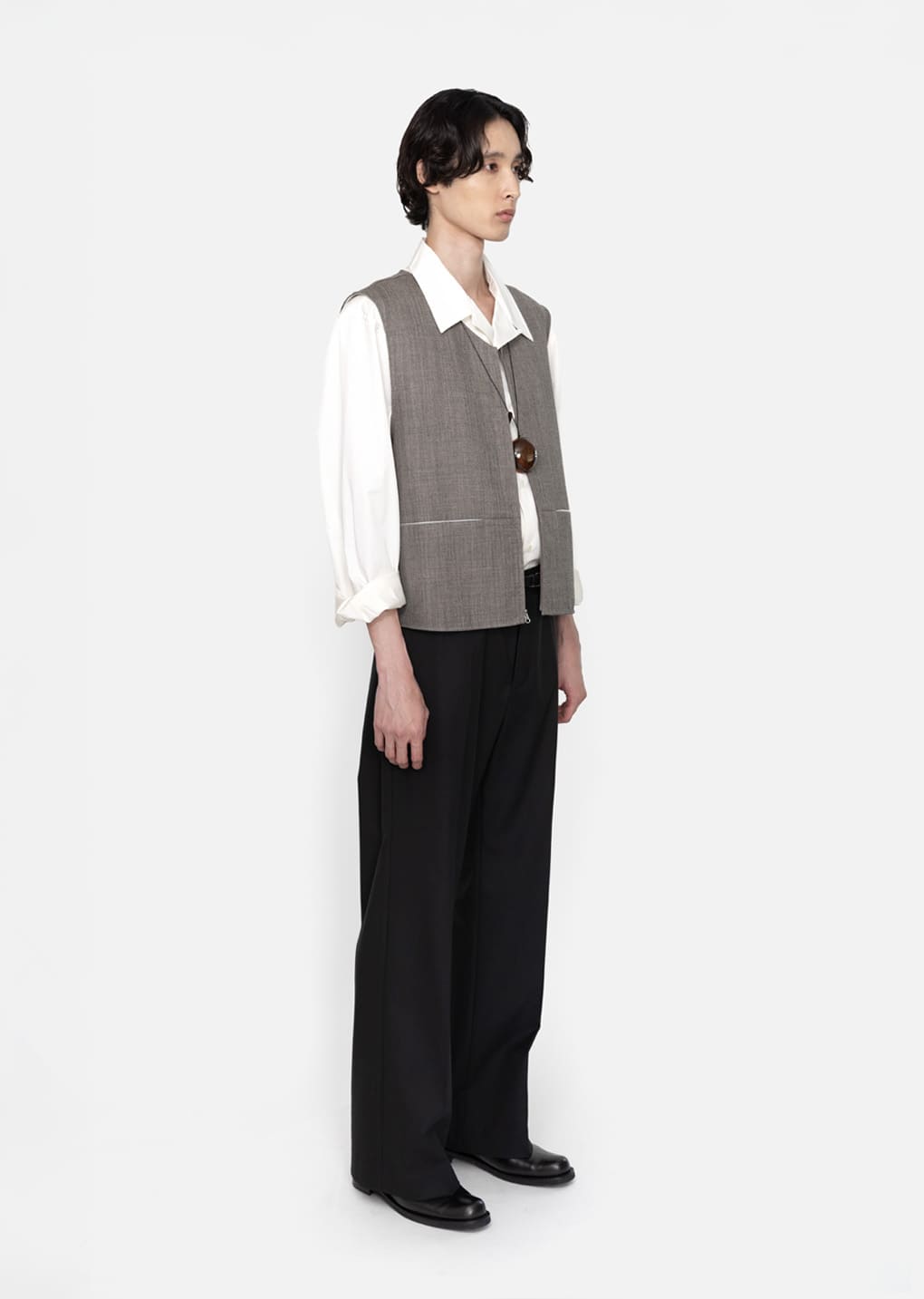 open collar shirt, ivory