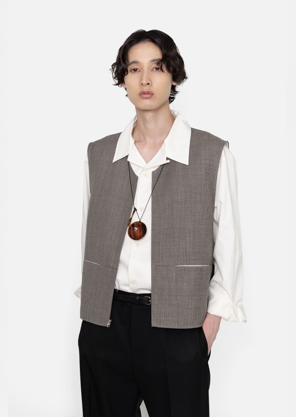 open collar shirt, ivory