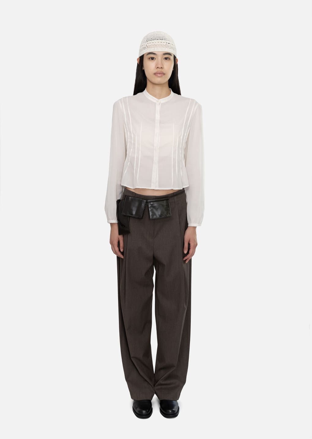 pintuck slim shirt, ivory
