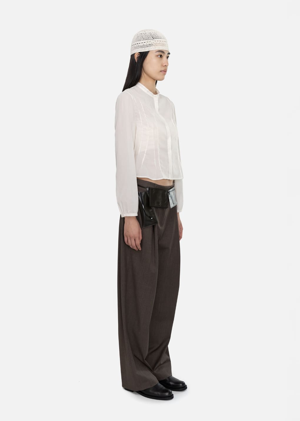 pintuck slim shirt, ivory