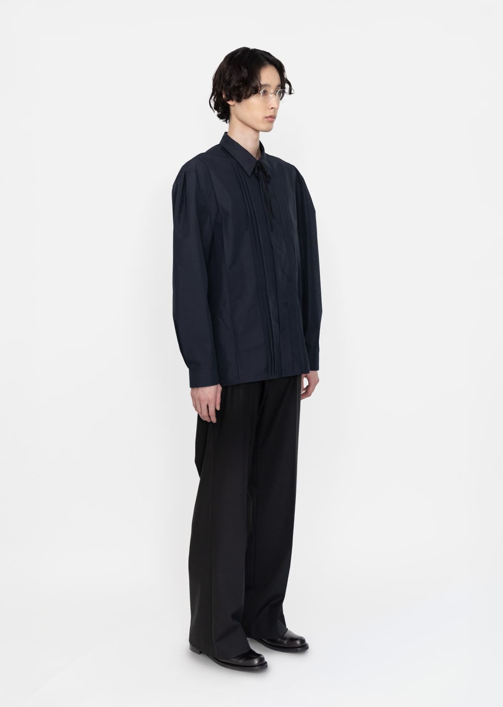 pleated shirt, navy