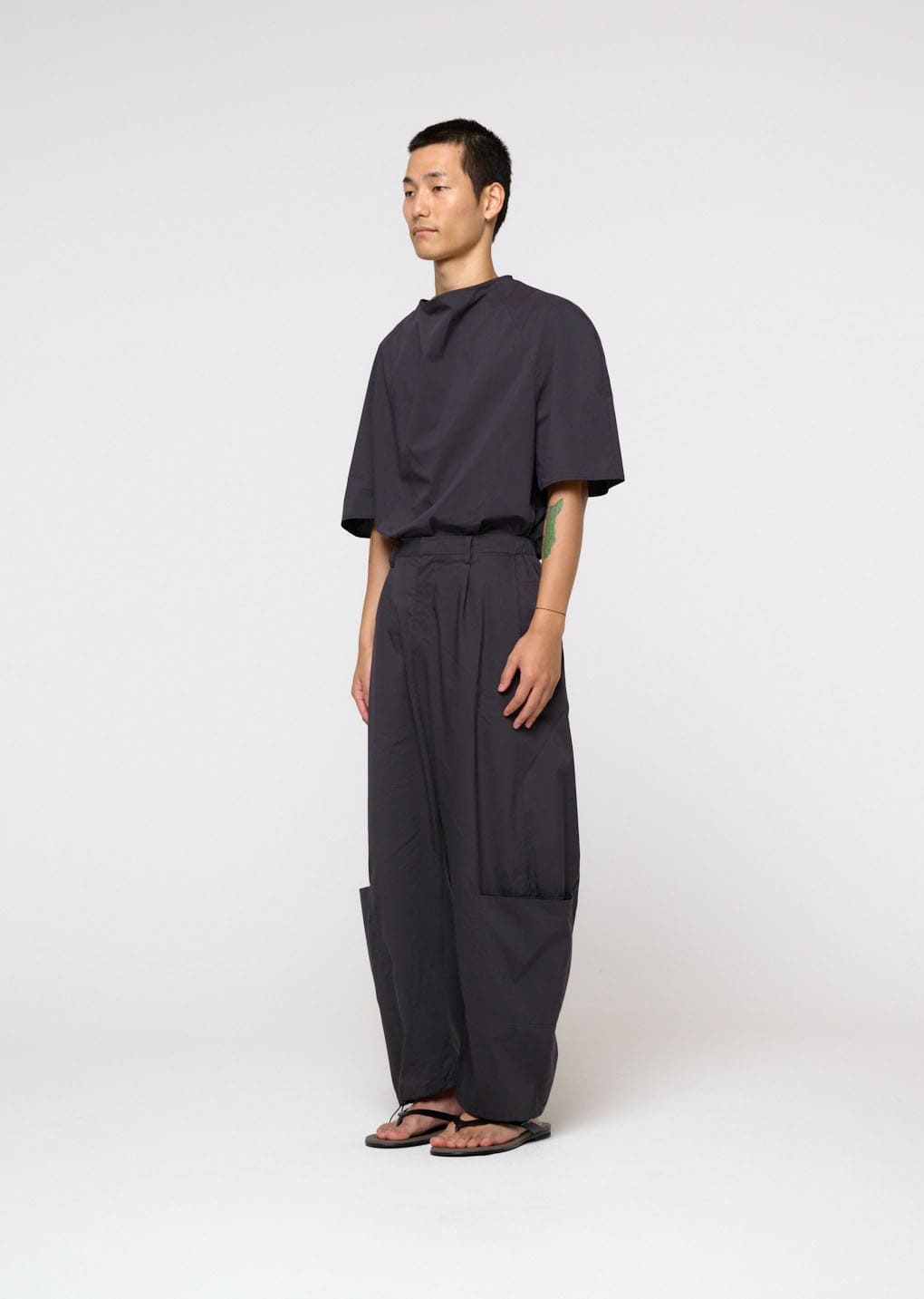 raglan cowl neck top, charcoal