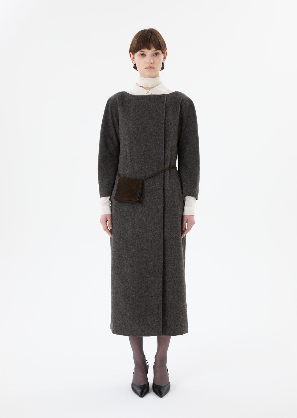 rounded shoulder long jacket, charcoal
