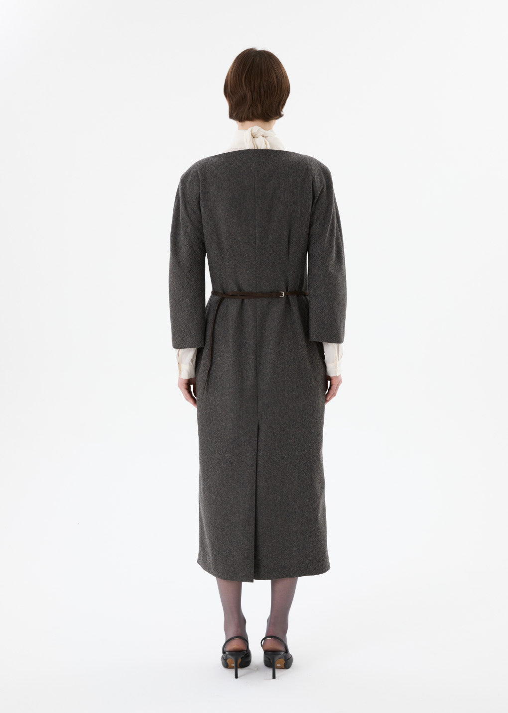 rounded shoulder long jacket, charcoal