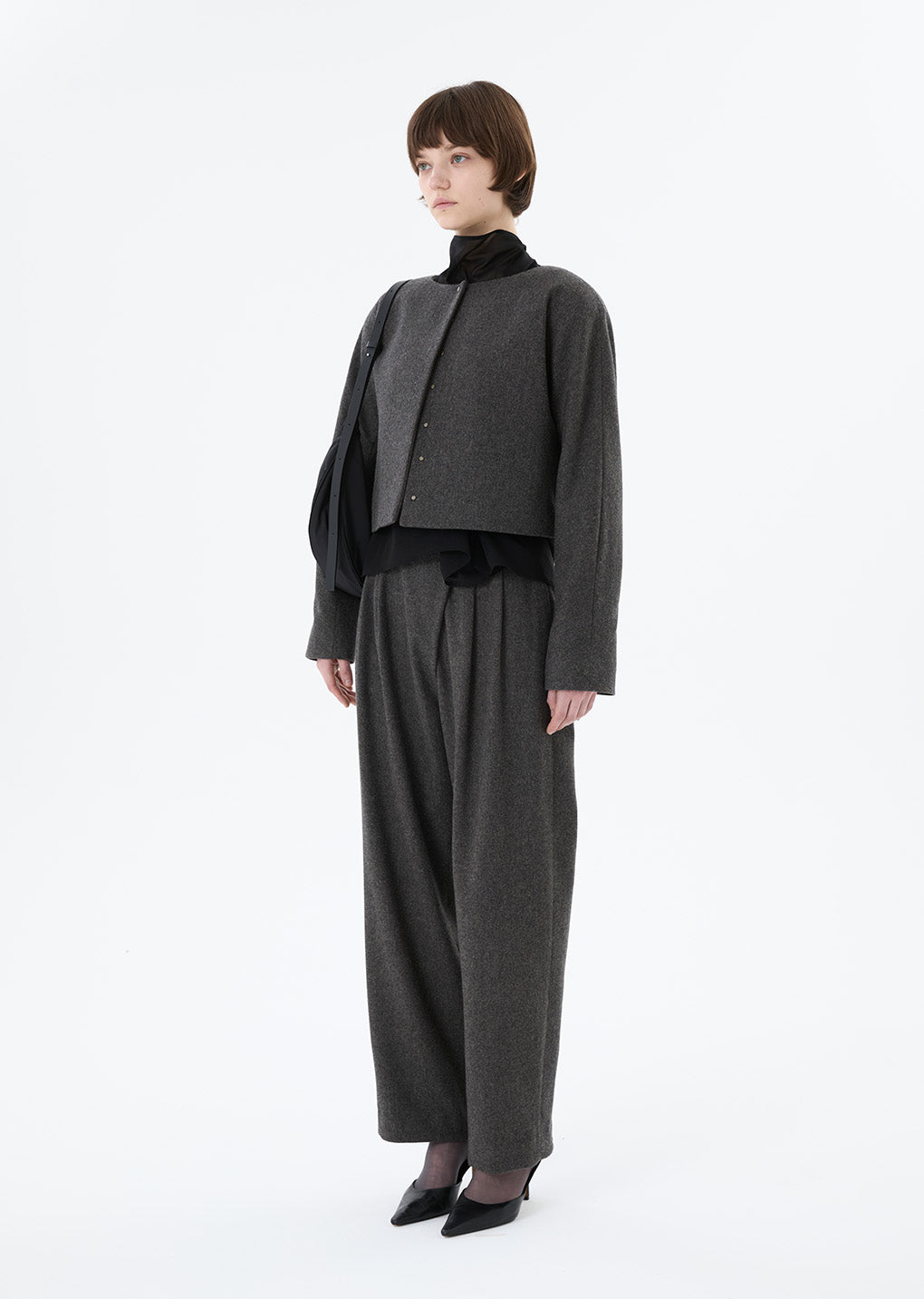 rounded shoulder jacket, charcoal