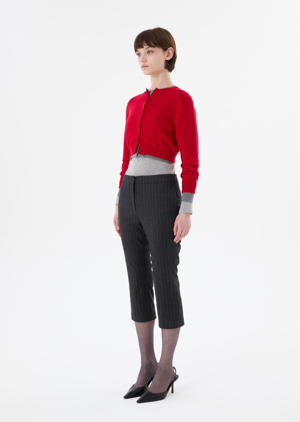 round neck crop cardigan, red