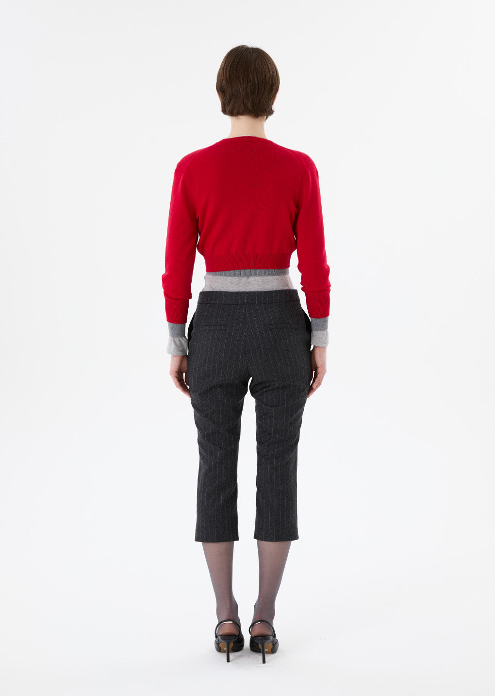 round neck crop cardigan, red