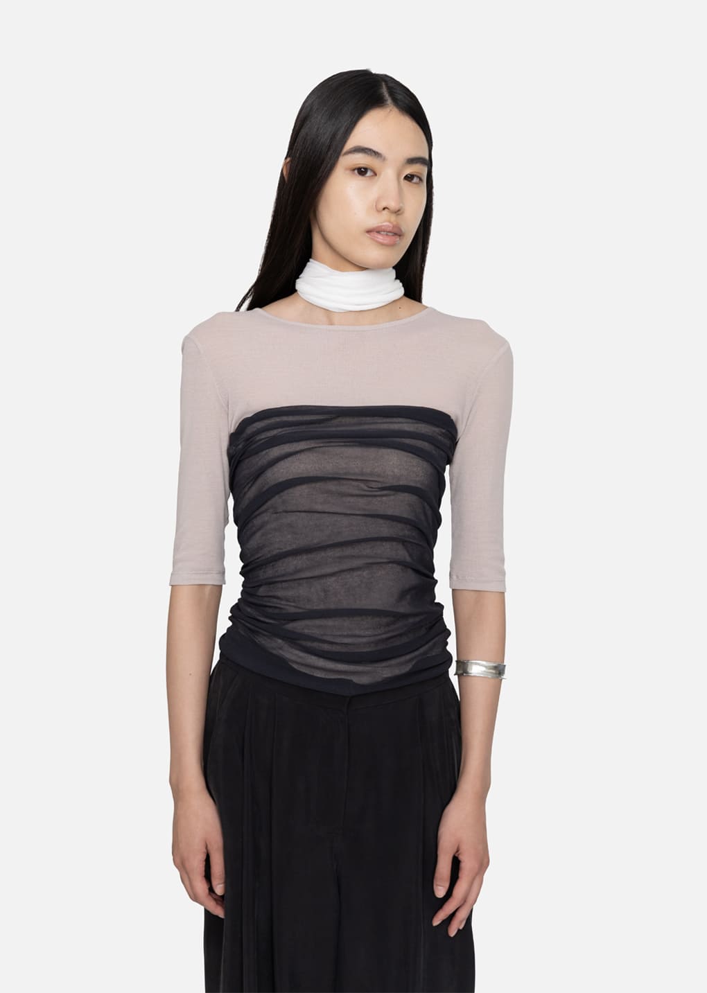 sheer cotton long scarf, ivory