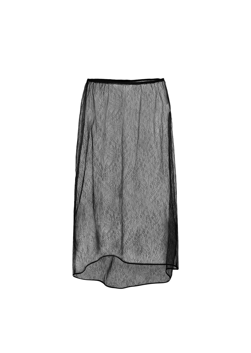 sheer lace long skirt, black