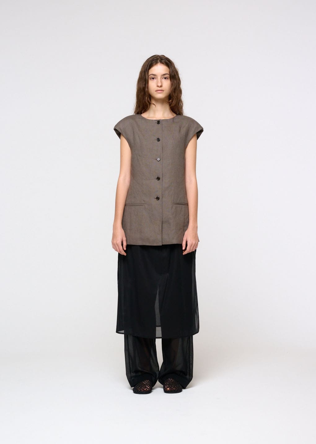 sheer layered pants, black
