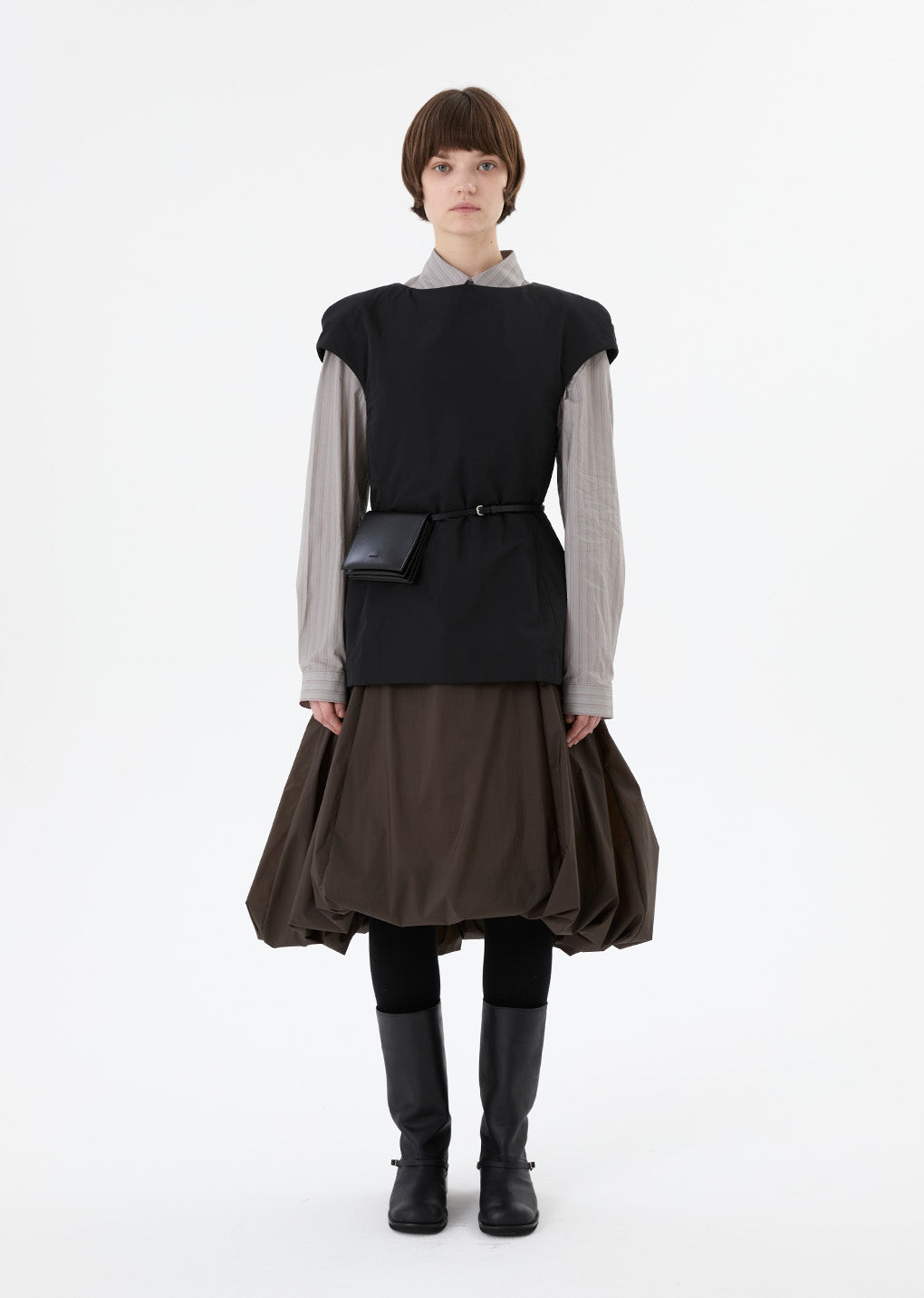 sheer padded volume dress, brown