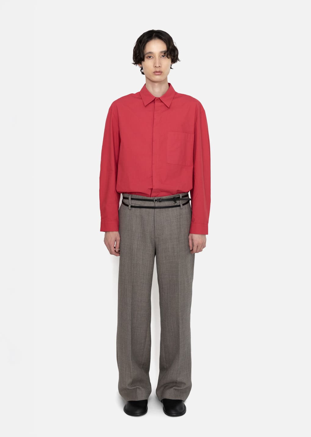 square pocket oversized shirt, red