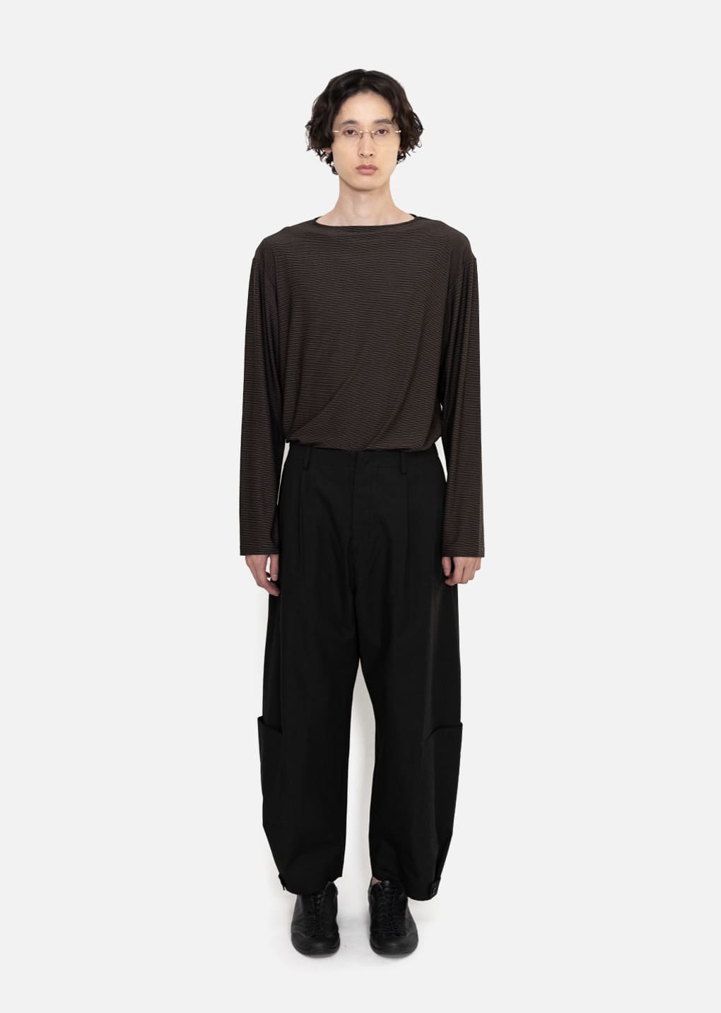 stripe boat neck long sleeve, dark brown