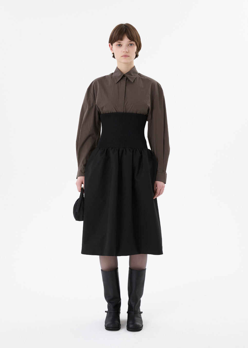 taffeta shirring flare skirt, black
