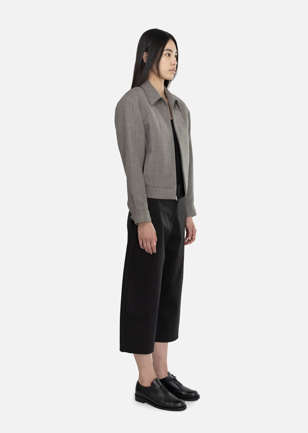 wool crop zip-up jumper, grey beige