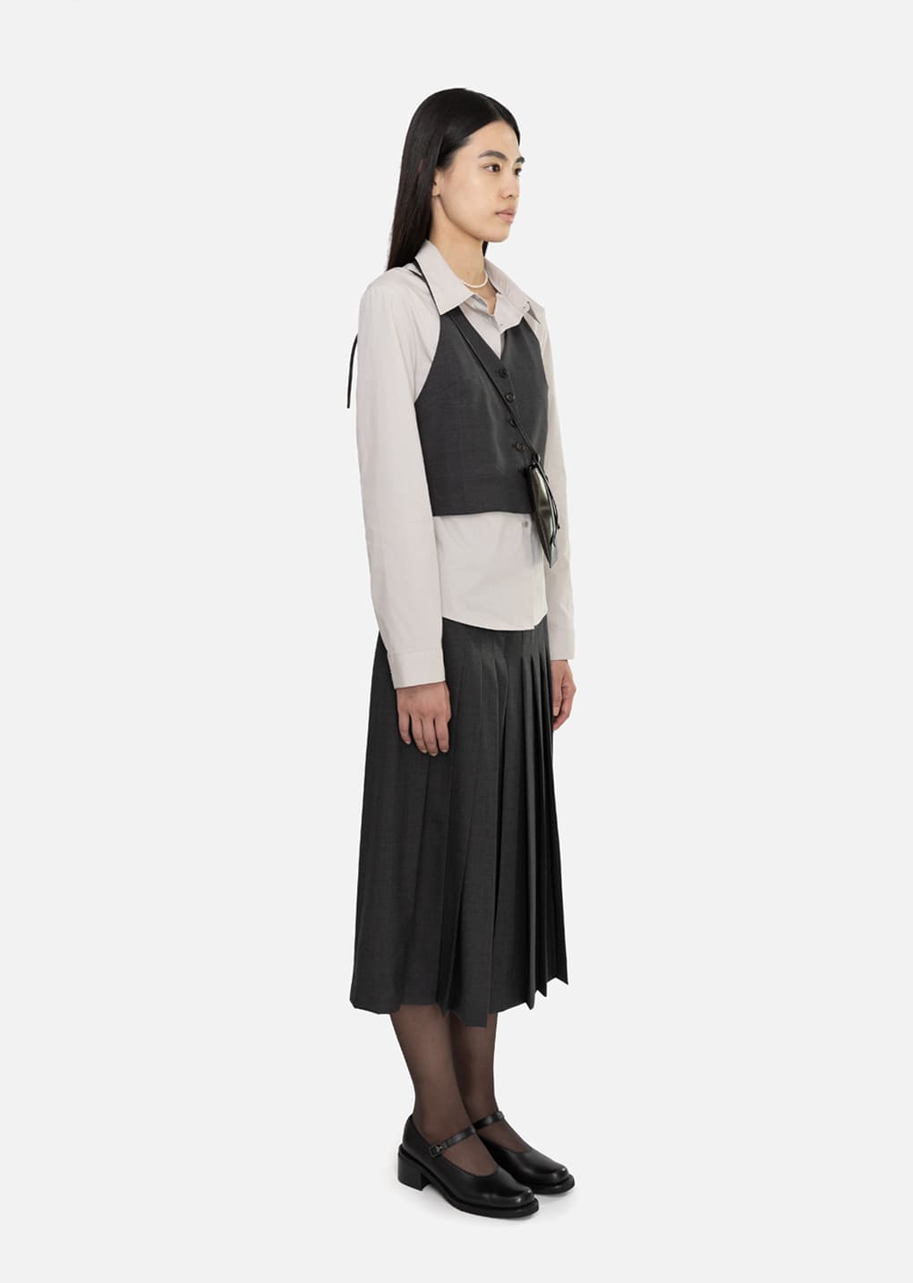 wool halterneck top, charcoal