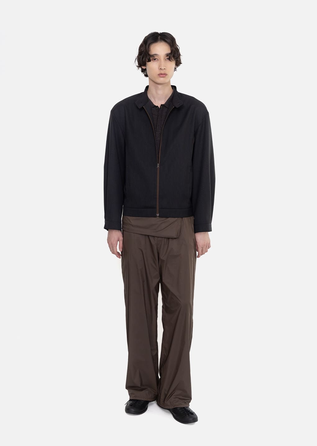 wool stripe zip-up jumper, black