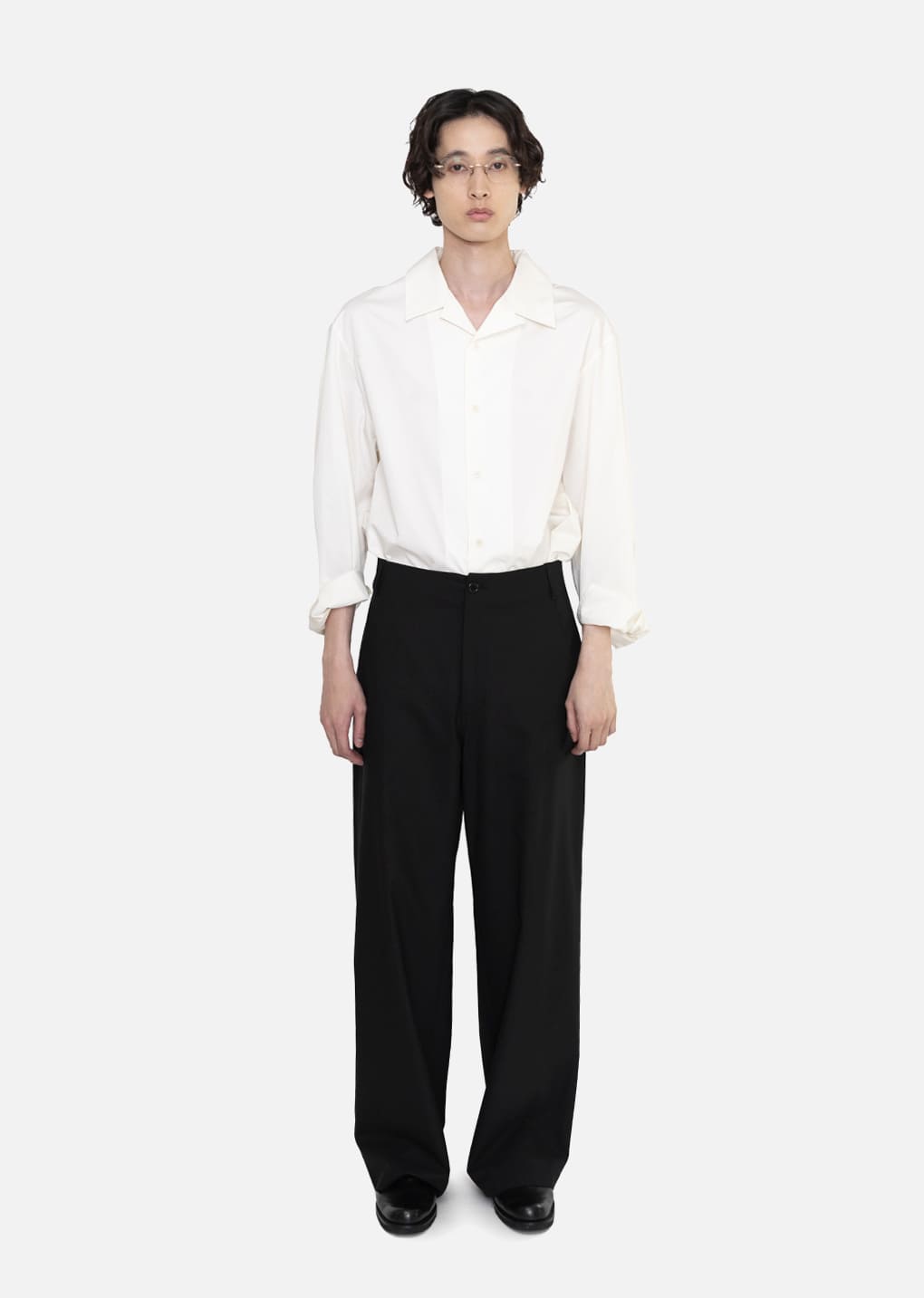 wool wide pants, black