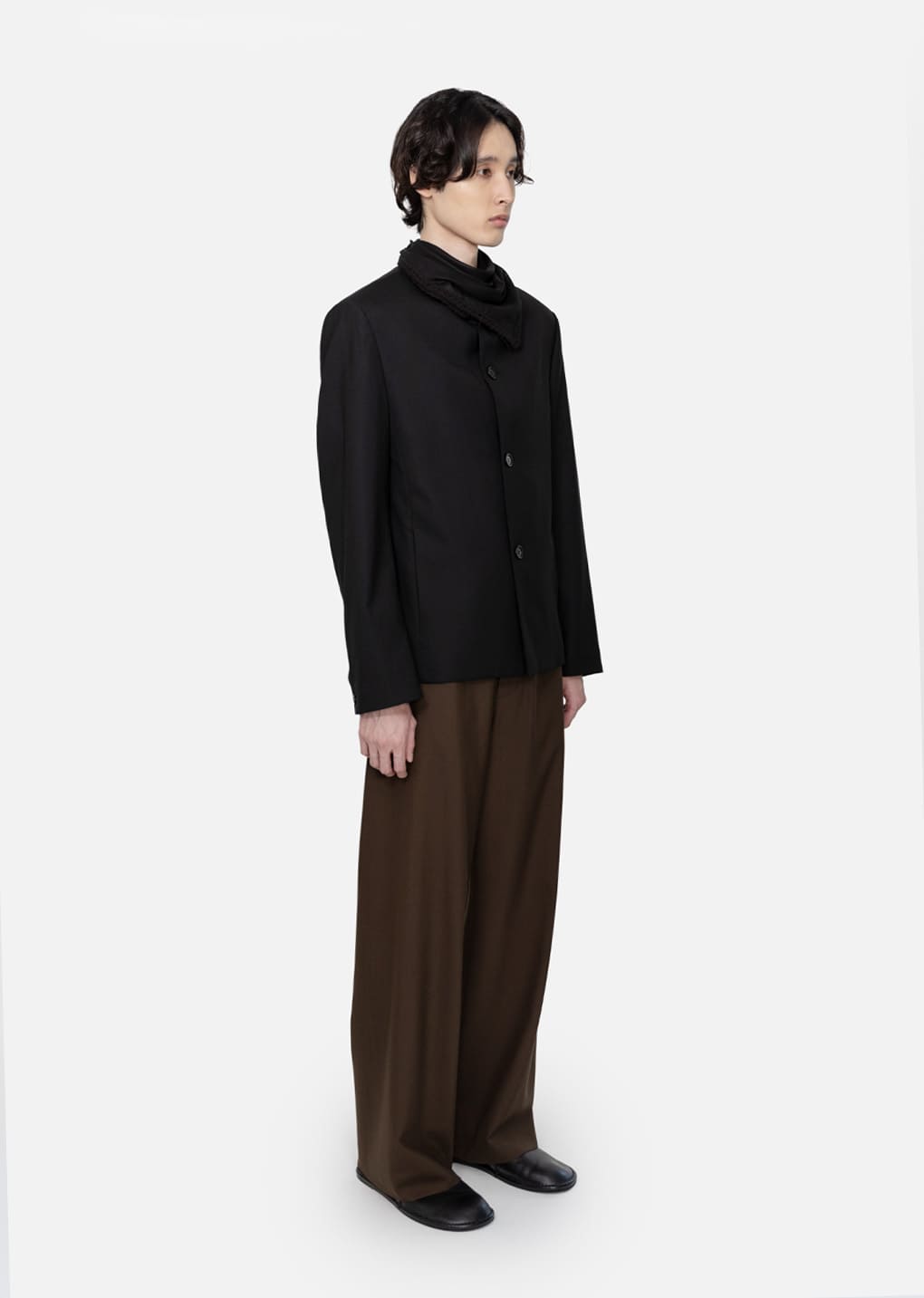 wool wide pants, khaki brown
