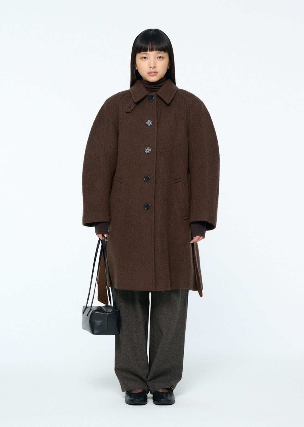 alpaca raglan coat, brown hover
