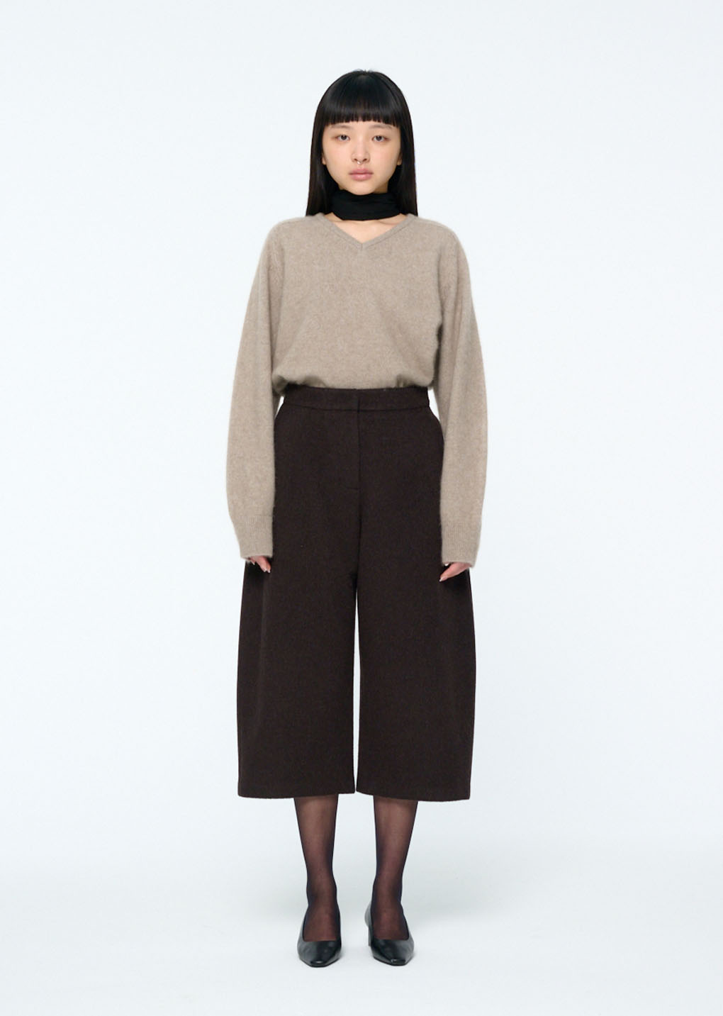 curved culotte pants, dark brown