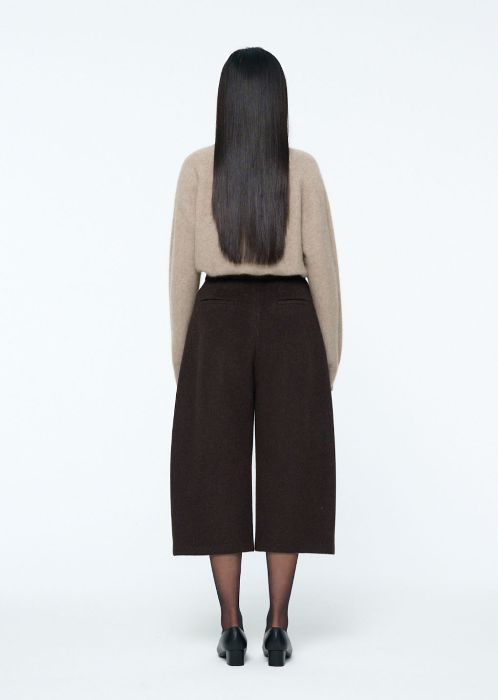 curved culotte pants, dark brown