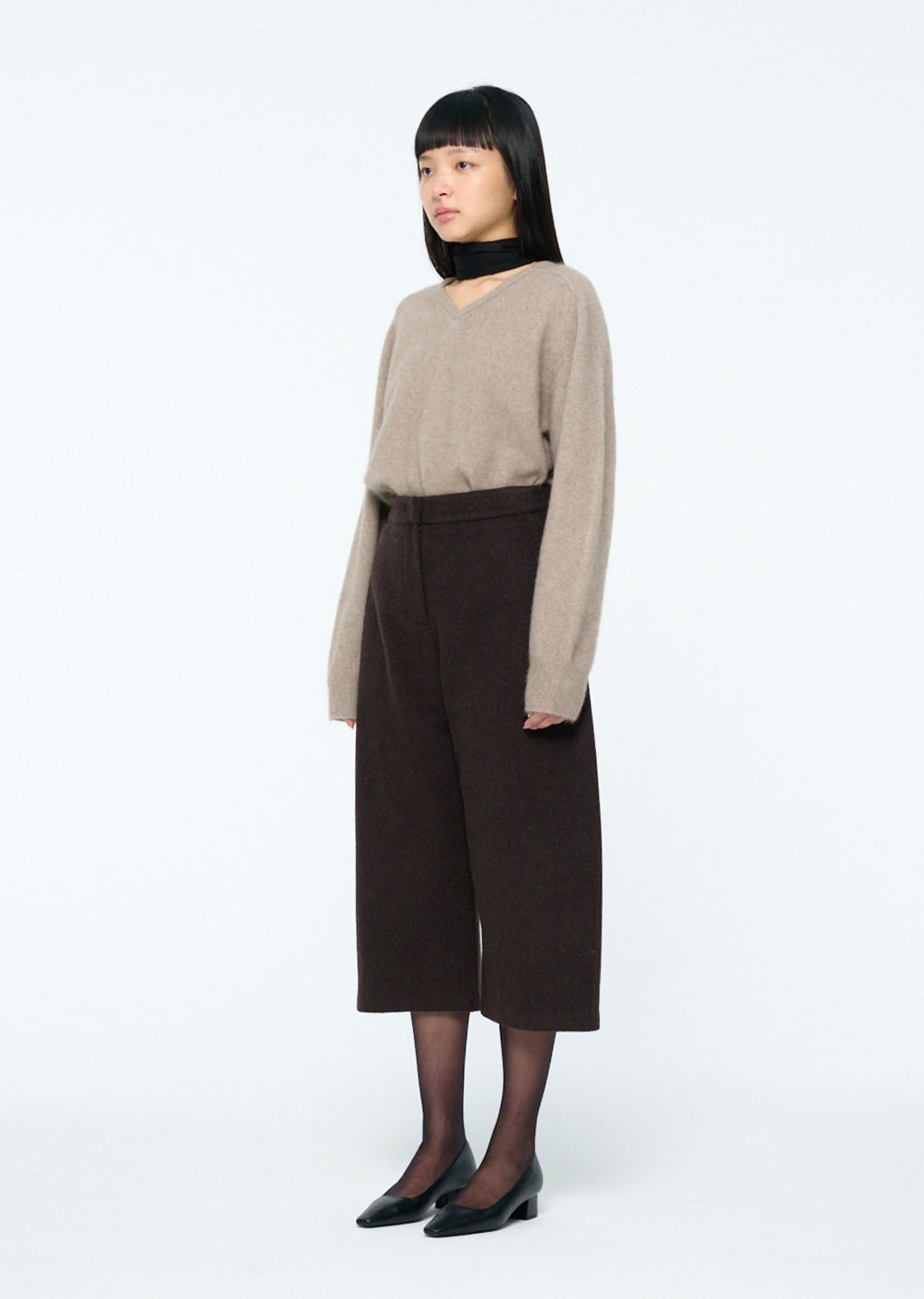 curved culotte pants, dark brown