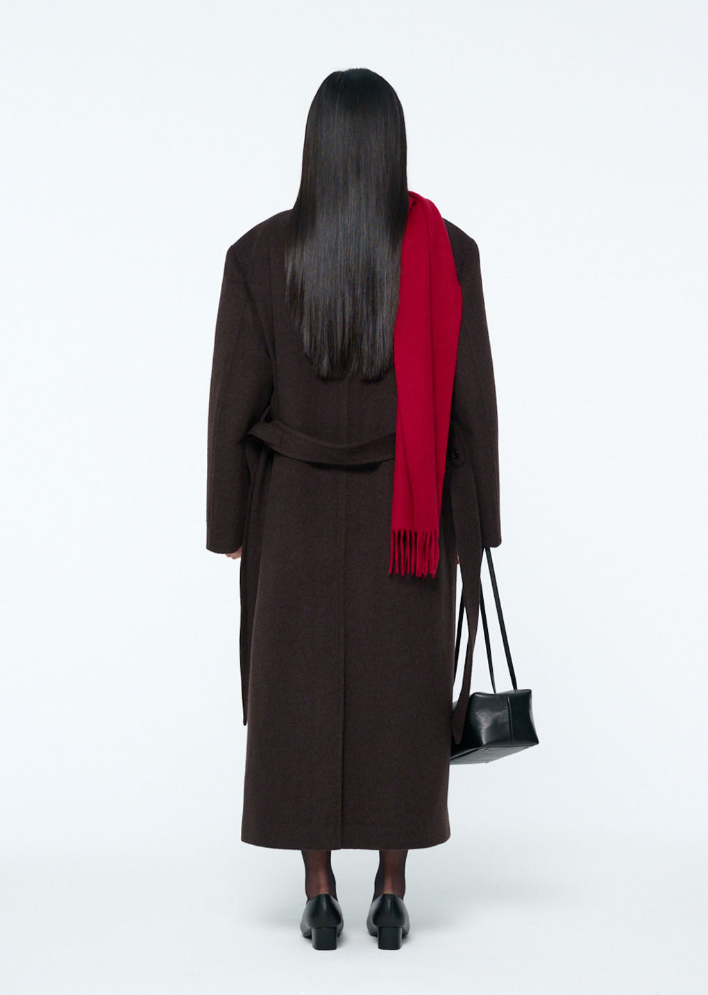single breasted maxi long coat, dark brown