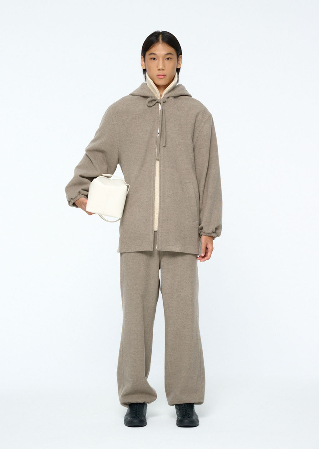 wool banding jogger pants, grey